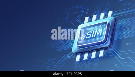 E-Sim chip banner, mobile communication with the operator. Vector Stock Vector