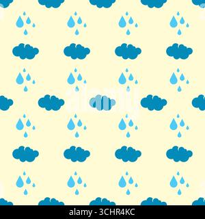 seamless pattern with clouds and rain, rainy, white clouds, bluesky, rain, drops, minimal, weather, seamless, pattern, wallpaper, wrapping, paper Stock Vector