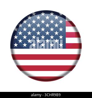 Glossy round vector icon of the United States national flag with stars and stripes. Stock Vector