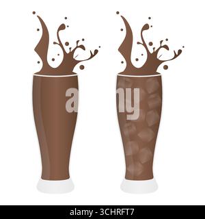 Iced Splashing Cocoa or Chocolate Milk Drink. Vector Illustration Isolated on White Background. Stock Vector
