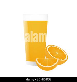 Orange Juice. Glass of Fresh Orange Juice. Vector Illustration. Stock Vector