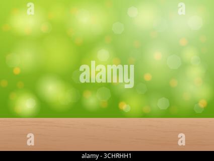 Wooden table with Abstract Green Natural background During Spring Time. Vector Illustration. Stock Vector