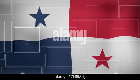 Displaying Panamanian flag filling digital canvas, showing semi-transparent wireframe overlays Stock Photo