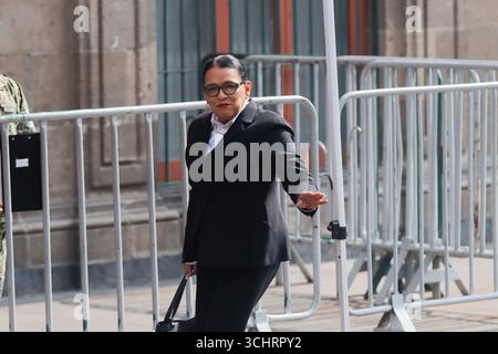 Mexico City, Mexico. 03rd Sep, 2025. Mexico's Minister of the Interior, Rosa Icela Rodríguez arrives at National Palace before the meeting whit Mexico's President Claudia Sheinbaum at National Palace. on September 3, 2025, in Mexico City, Mexico. (Photo by Carlos Santiago/Eyepix Group/Sipa USA) Credit: Sipa USA/Alamy Live News Stock Photo