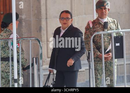 Mexico City, Mexico. 03rd Sep, 2025. Mexico's Minister of the Interior, Rosa Icela Rodríguez arrives at National Palace before the meeting whit Mexico's President Claudia Sheinbaum at National Palace. on September 3, 2025, in Mexico City, Mexico. (Photo by Carlos Santiago/Eyepix Group/Sipa USA) Credit: Sipa USA/Alamy Live News Stock Photo