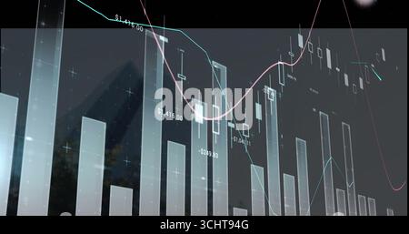 Displaying financial chart on trading platform, showing candlestick bars and price labels Stock Photo