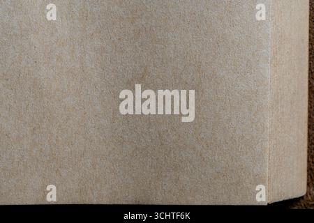 Blank page of brown open notebook, close up, copy space. Vintage paper texture background. Empty page with fiber pattern Stock Photo