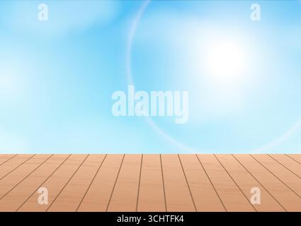 Wooden Table for Summer Spring Background. Natural background During Spring Time. Vector Illustration. Stock Vector