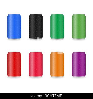 Aluminum Cans with Water Drops. Vector Illustration Isolated on White Background. Stock Vector
