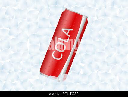 Soft drinks or Soda Cans in Ice Cubes. Vector Illustration. Stock Vector