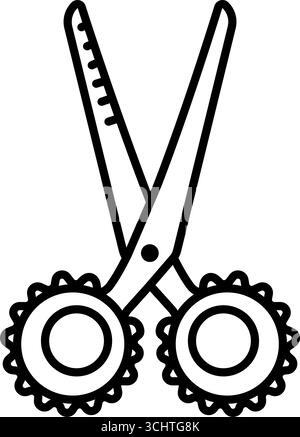 Decorative ornate lacework scissors, elegant black line icon with editable stroke. Vector monochrome filigree shears icon for fashion and sewing produ Stock Vector