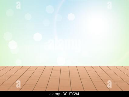 Wooden Table for Summer Spring Background. Natural background During Spring Time. Vector Illustration. Stock Vector