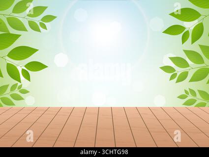Wooden Table for Summer Spring Background. Natural background During Spring Time. Vector Illustration. Stock Vector