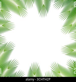 Coconut Leaves or Green Palm Leaves. Summer Background Frame. Vector Illustration Isolated on White Background. Stock Vector