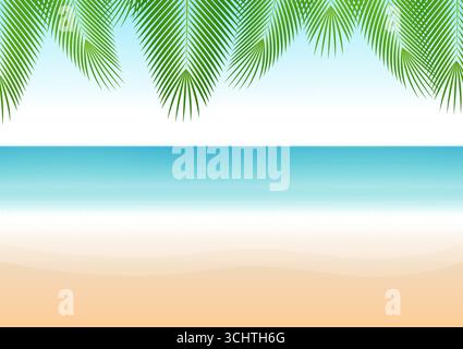 Summer or Tropical Beach Background with Palm Tree. Vector Illustration. Stock Vector