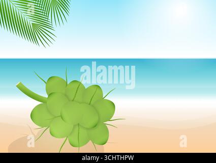 Coconut on Beach. Vector Illustration. Stock Vector