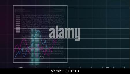 Displaying UI panel floating on teal grid with turquoise circles, two-color graphs and headings Stock Photo
