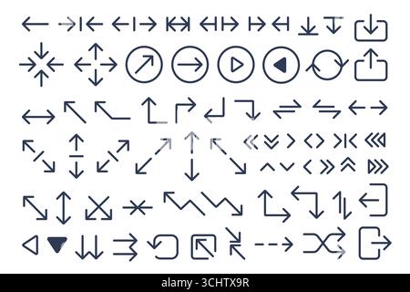 Direction and dimension arrows, pointer up and down, forward and backward line icon set. Scalable arrows to measure size, proportion expand, swipe thin black outline symbols vector illustration Stock Vector