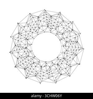 Complex geometric torus formed by interconnected lines and nodes, ideal for technology, science, or network concepts, modern digital design isolated on white background vector illustration Stock Vector