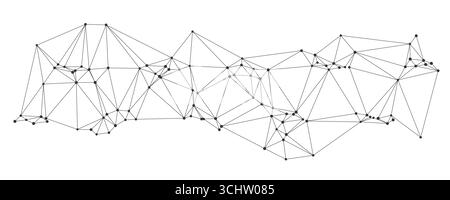 Modern abstract network of connected lines and dots forming a dynamic geometric wave shape perfect for technology backgrounds, presentations, or digital design isolated on white background vector. Stock Vector