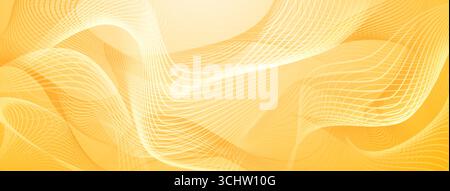 Curved lines create dynamic wave pattern on yellow abstract background. Stock Vector