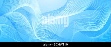 Curved lines create dynamic wave pattern on light blue, abstract background. Stock Vector