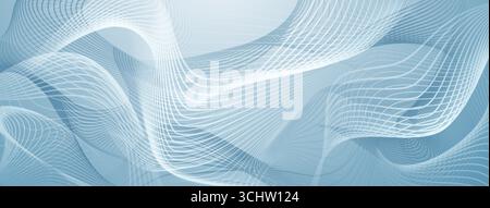 Curved lines create dynamic wave pattern on light blue, abstract background. Stock Vector