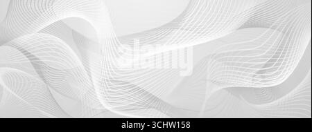 Curved lines create dynamic wave pattern on gray, abstract background. Stock Vector