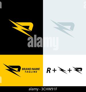 storm with initial letter r and modification as thunderbolt vector logo icon illustration design isolated white background Stock Vector