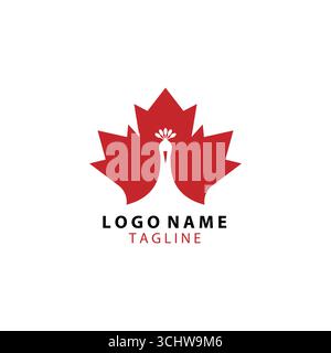 maple leaf with peacock logo symbol vector icon illustration graphic design Stock Vector