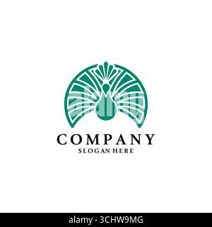 Logo with a combination of a peacock and a blooming flower Stock Vector