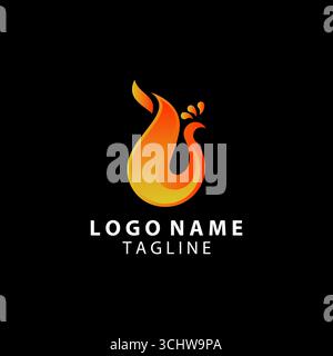 gradient colored peacock graphic style fire icon Stock Vector