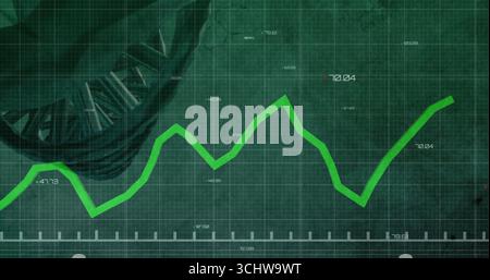 Displaying bright green jagged line fluctuating on digital panel, with spiral and numeric labels Stock Photo