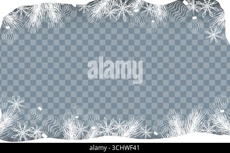 Christmas Border Clipart Transparent Frame with Snowflakes, Baubles, and Winter Pine Branches Stock Vector