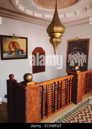 "Traditional riad and charming café nestled in the winding alleys of Tangier’s Old Medina — 9 June 2024." Stock Photo