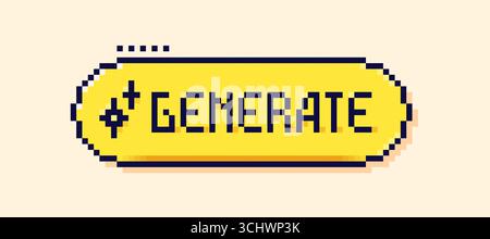 Pixel Y2K user interface button. Yellow speech bubble with word Generate. Stock Vector