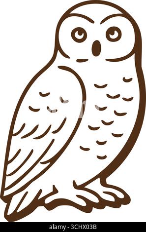 A stylized owl stands upright with rounded head big eyes and patterned wings rendered in dark lines. Stock Vector