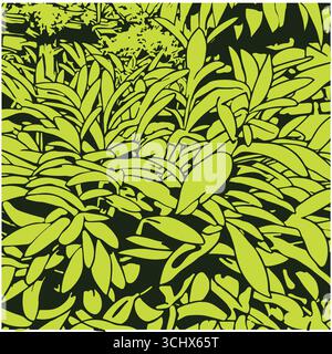 green nature abstract background with black lines illustration vector hand drawn Stock Vector