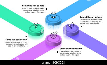 Infographic template with icons and 4 options or steps. Isometric columns. Can be used for workflow layout, diagram, banner, webdesign. Vector illustr Stock Vector