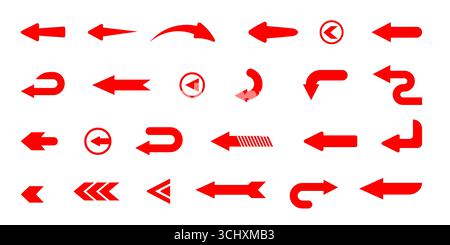 Red arrow icons set various shapes and directions vector Stock Vector