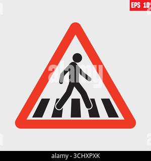 Pedestrian crossing sign vector illustration. Crosswalk or zebra. Pedestrians traffic road sign. No walking. Area for crossing road, road crossing Stock Vector