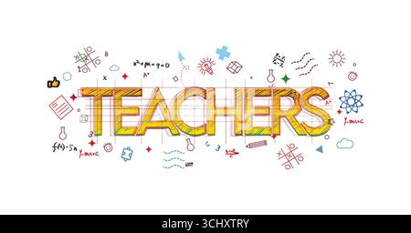 Happy Teachers Day text png teachers text effect Art & Illustration School teachers and student element stock vector images Stock Vector