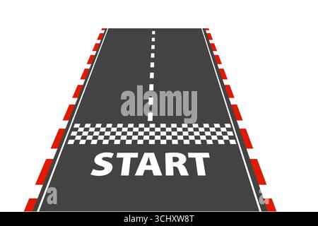 Straight road Start line perspective race road with asphalt. Way for transport. with dashed lines, white markings. Road to horizon. Vector illustration Stock Vector