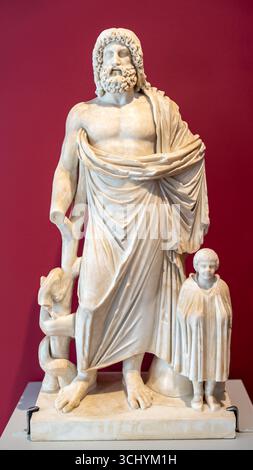 Marble statue of greek god Zeus isolated on black background Stock ...