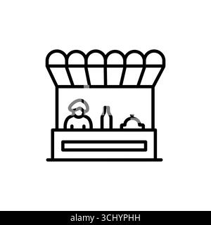 Food stall line icon, outline vector sign, linear style pictogram isolated on white. Symbol, logo illustration. Editable stroke Stock Vector