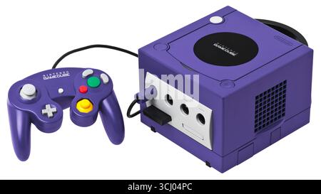 2001 Nintendo GameCube console and its controller. Stock Photo