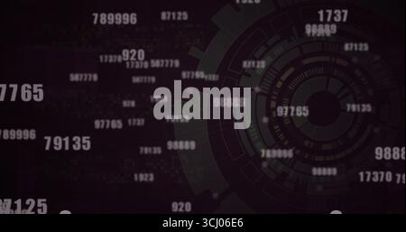 Displaying concentric HUD graphic hovering at right in dashboard, with floating numbers, copy space Stock Photo