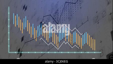 Displaying bar and line chart with vertical bars and data markers on dashboard screen Stock Photo