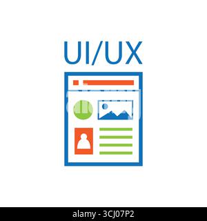 Flat style vector of a web page UI/UX layout with profile, images, and text elements. Ideal for web templates, design mockups, and digital creative pr Stock Vector