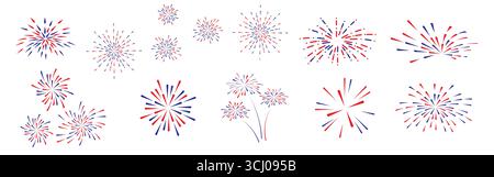 Red and blue abstract fireworks bursts vector collection Stock Vector